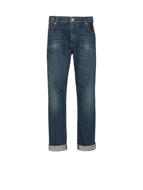 Straight-leg jeans with leather pockets