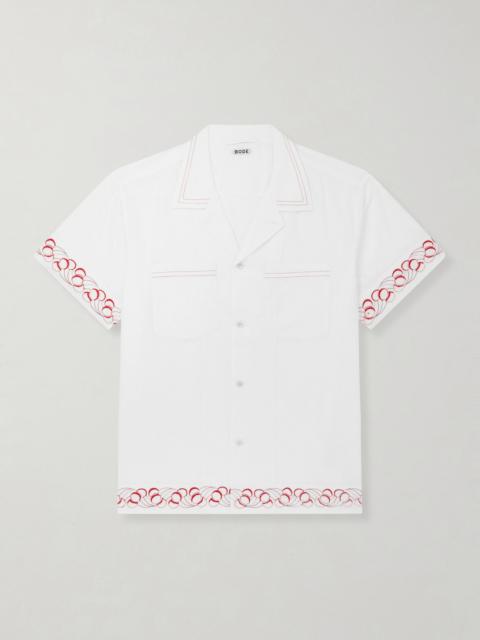 BODE Cherry Lane Camp-Collar Embroidered Cotton-Poplin Shirt