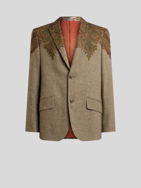 Etro SINGLE-BREASTED WOOL-BLEND JACKET WITH PLACED PAISLEY POCHETTE PRINT