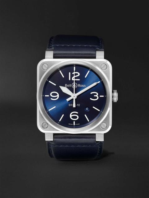 BR 03-92 Blue Steel Automatic 42mm Steel and Leather Watch, Ref. No. BR0392-BLU-ST/SCA