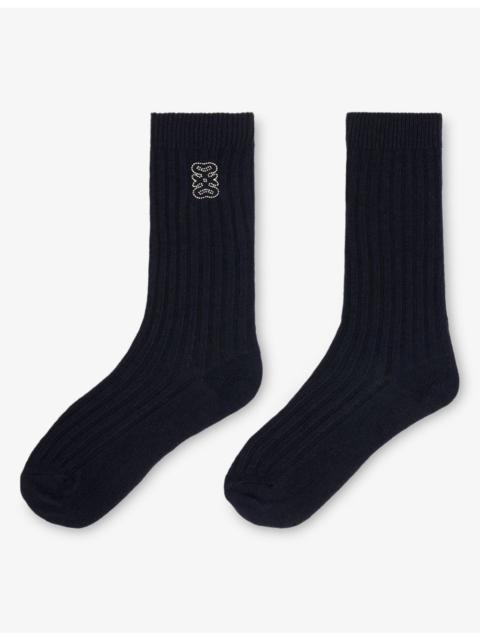 Sandro Ribbed Logo-Embroidered Wool and Cashmere-Blend Socks