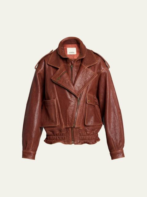 Isabel Marant Aneli Double-Collar Leather Bomber Jacket
