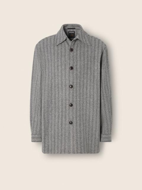 ZEGNA GREY PINSTRIPED TROFEO SELECTION WOOL SHIRT