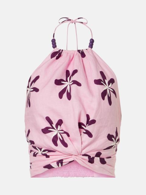 CALA de la CRUZ Lodi floral halterneck linen crop top