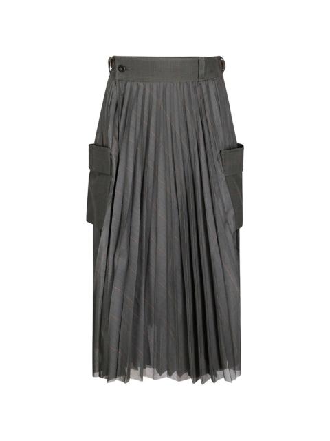 sacai Glen pleated checked midi skirt