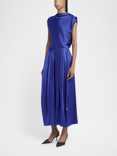 GIORGIO ARMANI Double Silk Satin Pleated Midi Skirt