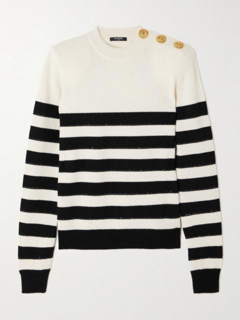 Balmain Embellished Striped Knitted Sweater