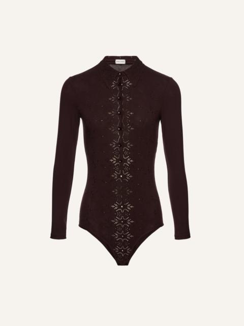 MAGDA BUTRYM Long-sleeve tricot polo bodysuit in brown