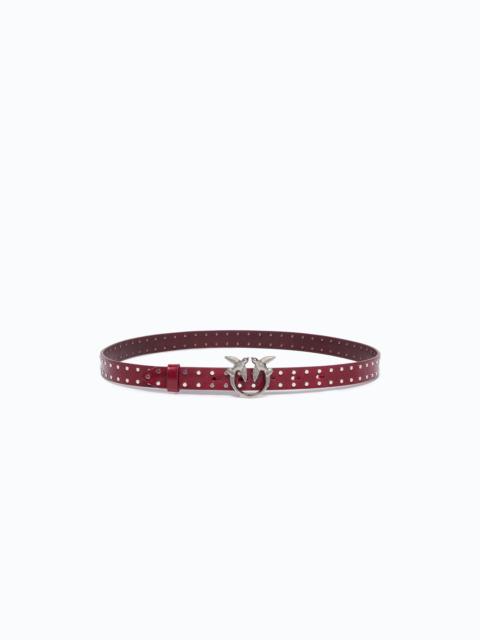 PINKO GLOSSY LEATHER BELT WITH LOVE BIRDS BUCKLE AND STUDS, 2 CM
