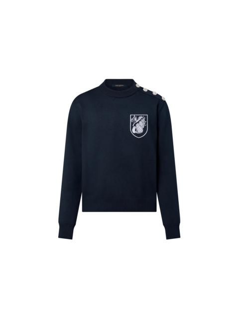 Louis Vuitton Louis Vuitton Embroidered Cotton-Blend Crewneck Navy Blue