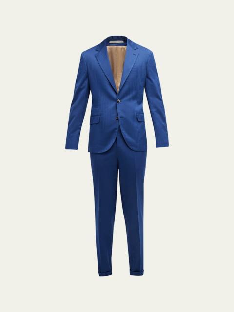 Brunello Cucinelli Men's Cotton Chevron Solaro 2-Piece Suit