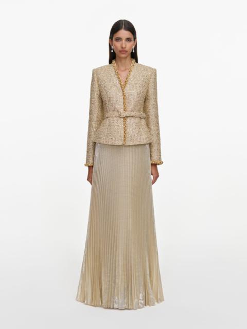 self-portrait Gold Boucle Pleated Maxi Dress