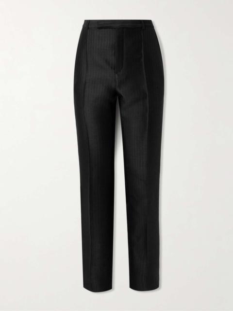 SAINT LAURENT Straight-Leg Pleated Pinstriped Wool and Silk-Blend Suit Trousers