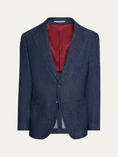 Brunello Cucinelli Men's Denim Peak Lapel Single-Breasted Sport Coat