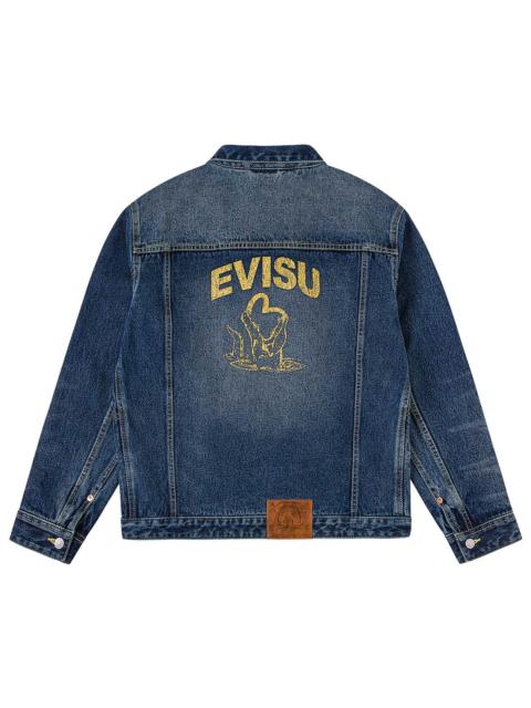 EVISU Sand Washed Crocodile Print Denim Jacket
