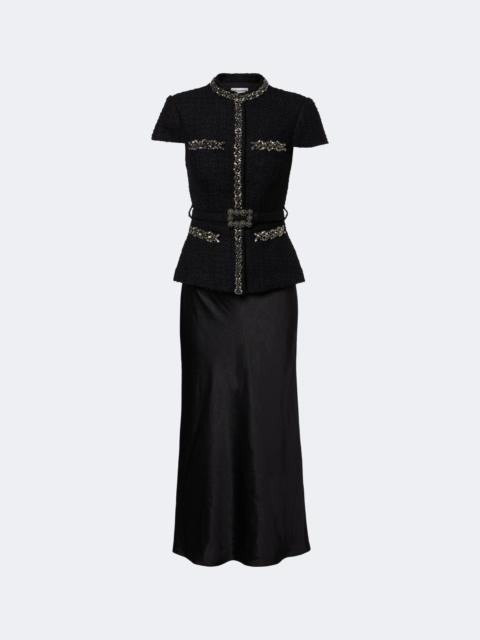 self-portrait Belted embellished bouclé and satin midi dress