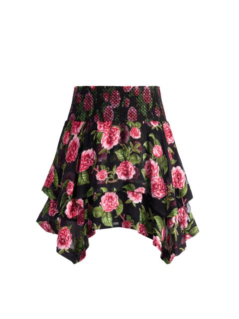 Alice + Olivia ZARYA ASYMMETRICAL SMOCKED WAIST BAND SKIRT