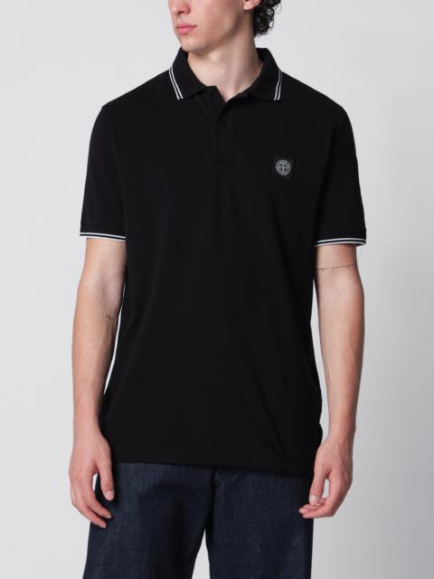 Stone Island Black polo with Compass logo patch