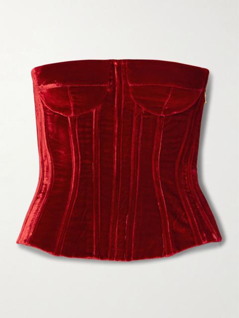 Sergio Hudson Strapless velvet bustier top Crimson