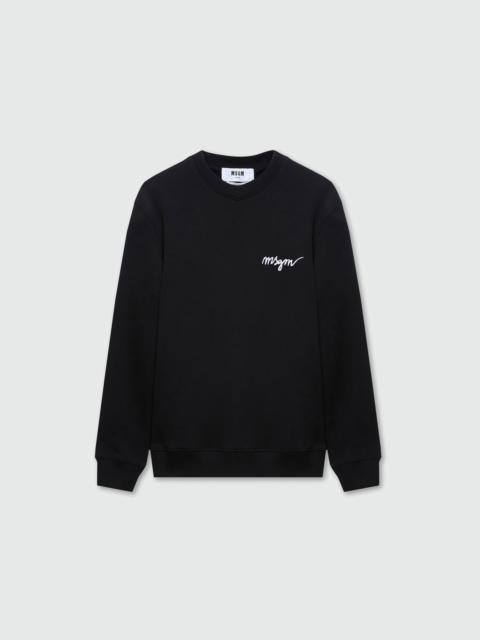MSGM Black crew neck sweatshirt with cursive logo