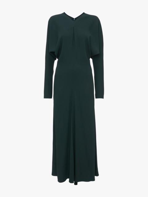 Victoria Beckham Long Sleeve Draped Midi Dress In Seaweed