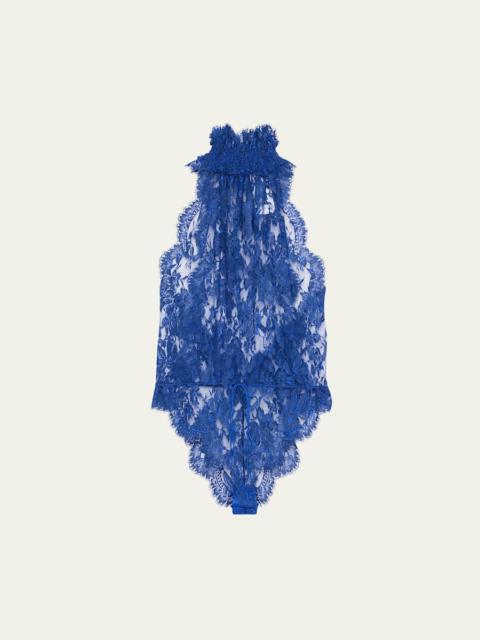 SAINT LAURENT Mock-Neck Lace Bodysuit