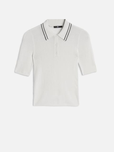 7 For All Mankind PIPED COLLAR POLO in White