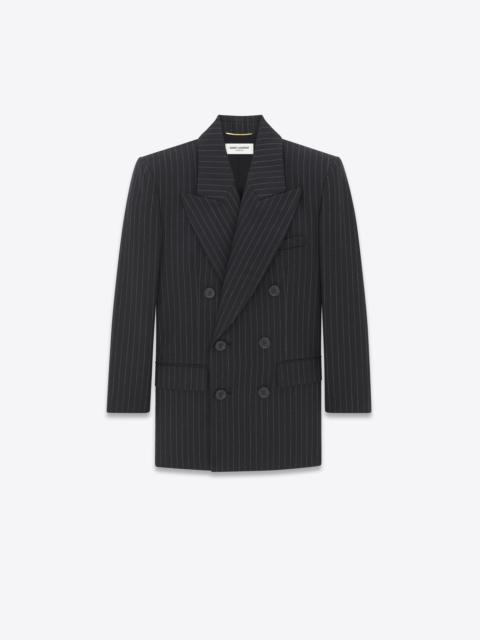double-breasted jacket in rive gauche striped wool flannel