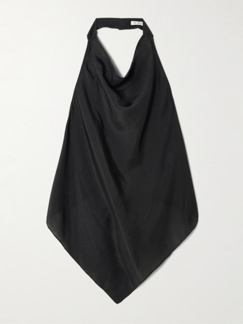 ST. AGNI Open-back Textured-silk Halterneck Top
