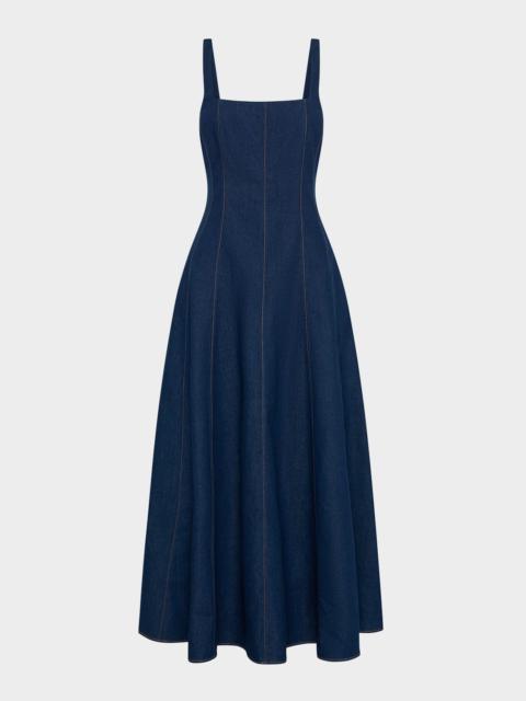 NICHOLAS Athena Square-Neck Cotton Denim Maxi Dress