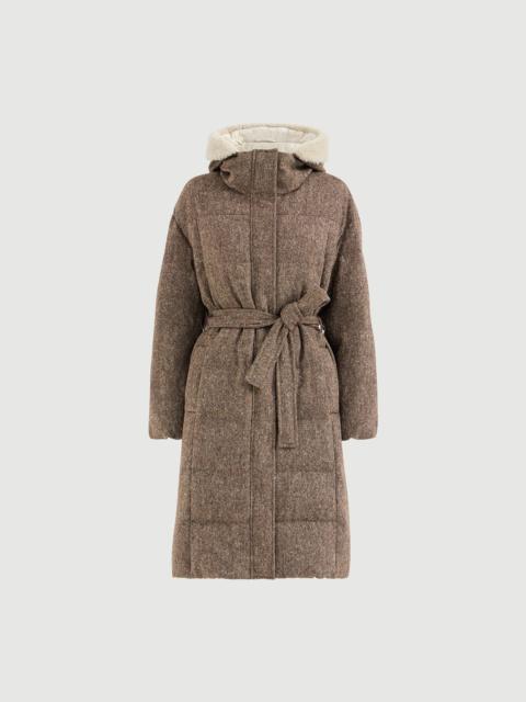 Brunello Cucinelli Virgin wool donegal down coat with shearling inserts and monili