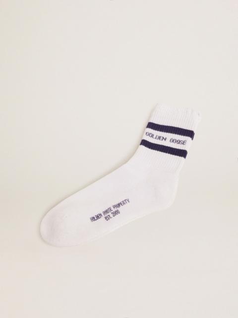 Golden Goose Cotton socks with distressed finishes, blue stripes and logo