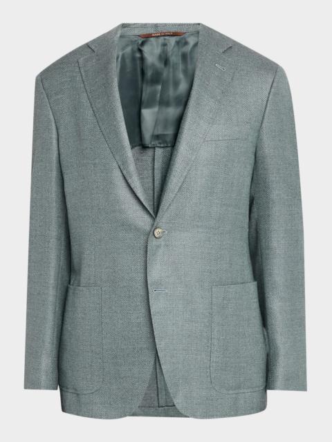 Canali Herringbone Wool-Blend Single-Breasted Blazer