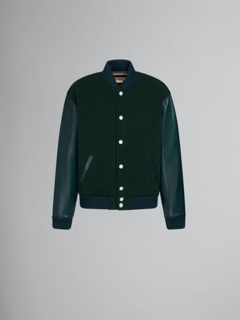 GREEN WOOL FELT BOMBER WITH LEATHER SLEEVES
