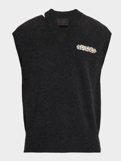 Simone Rocha Men & apos;s Embellished Merino Seam Bite Vest