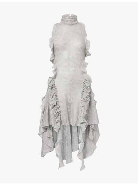 SIEDRÉS Bonnie Asymmetric Halter Metallic-Knit Mini Dress