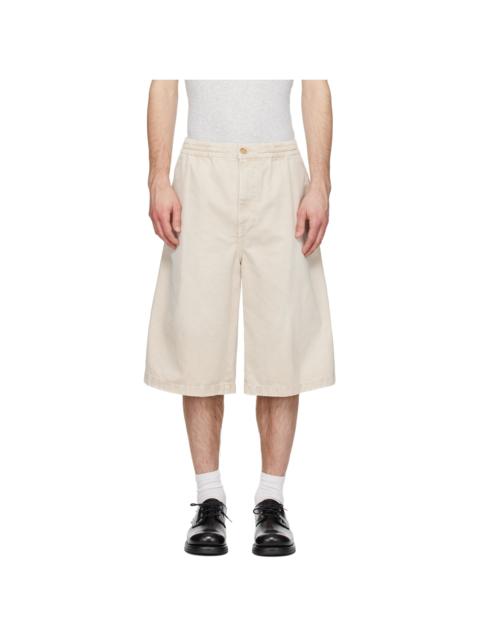 SOLID HOMME Beige Faded Denim Shorts