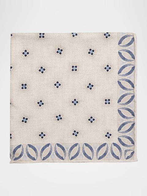Brunello Cucinelli Men's Silk Floral Print Pocket Square