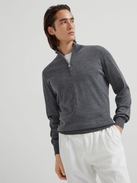 Brunello Cucinelli Virgin wool and cashmere lightweight sweater with half-zip