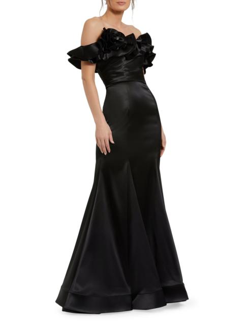 MAC DUGGAL Women's Satin Ruffled Off-The-Shoulder Mermaid Gown - Black