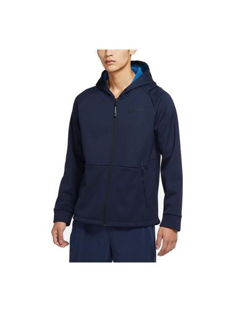 Nike Pro Therma-FIT Fleece Stay Warm Sports Training hooded Logo Jacket Navy Blue DD2125-451