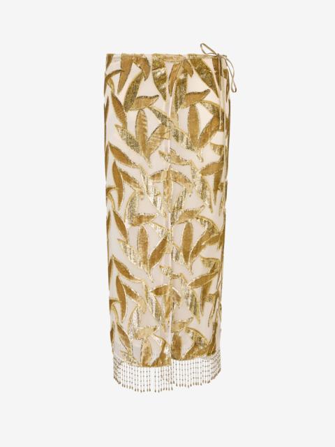 Roberto Cavalli Ivory Midi Skirt with Foliage Motif