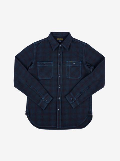 IHSH-339-OD Ultra Heavy Flannel Blanket Check Work Shirt - Sax Blue Overdyed Black
