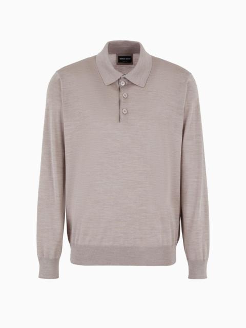 Long-sleeved polo shirt in virgin wool