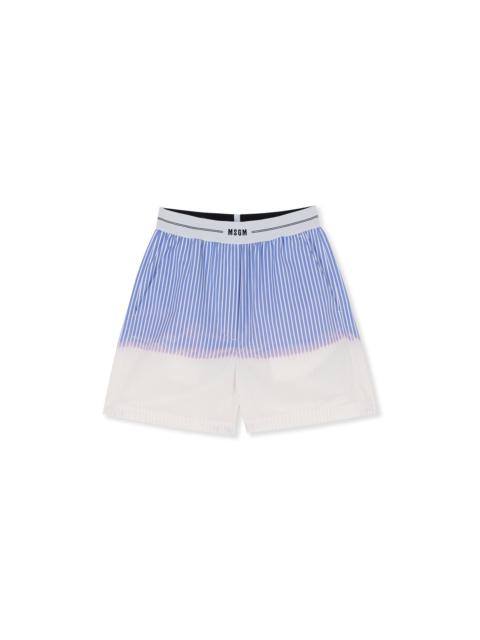 Poplin shorts with waistband logo and faded treatment