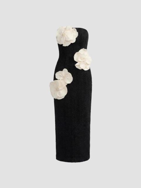 MAC DUGGAL Women's Floral Appliqué Bouclé Strapless Midi-Dress - Black Multi