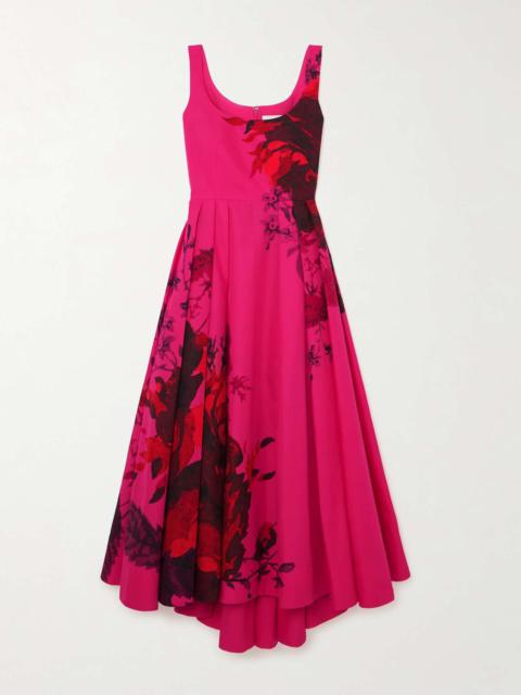 Pleated floral-print cotton-faille midi dress