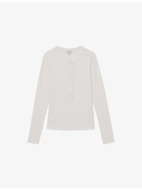 REISS Rina Half-Button Stretch-Cotton Top