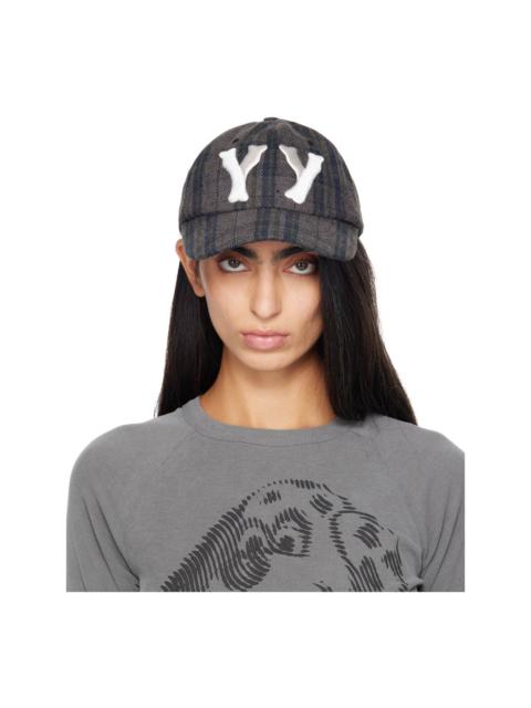 OPEN YY Brown 'Yy' Checkered Heart Bone Ball Cap