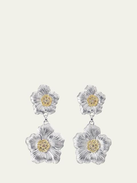 Buccellati Blossoms Gardenia Silver, Gold and Brown Diamond Pendant Earrings